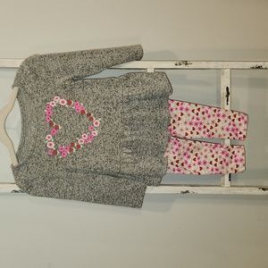 Cat & Jack Heather Grey Heart Top with Pink Heart Bottoms 2T